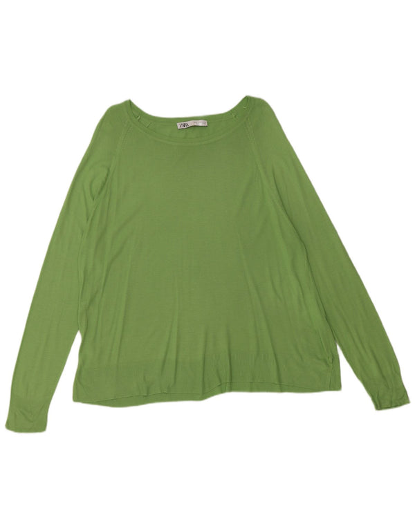 Zara Damen-Pullover mit U-Boot-Ausschnitt, Gr. 18, XL, grüne Viskose