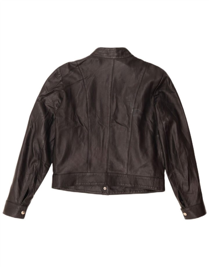 Vintage Damen Crop Leder Racer Jacke UK 16 Großes schwarzes Leder