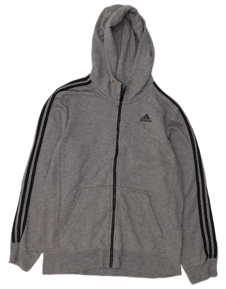 Adidas Herren-Kapuzenpullover mit Reißverschluss, mittelgraue Baumwolle