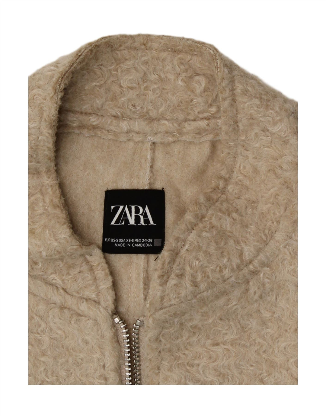 Zara Damen Übergroße Bomberjacke UK 6 XS Beige Polyester