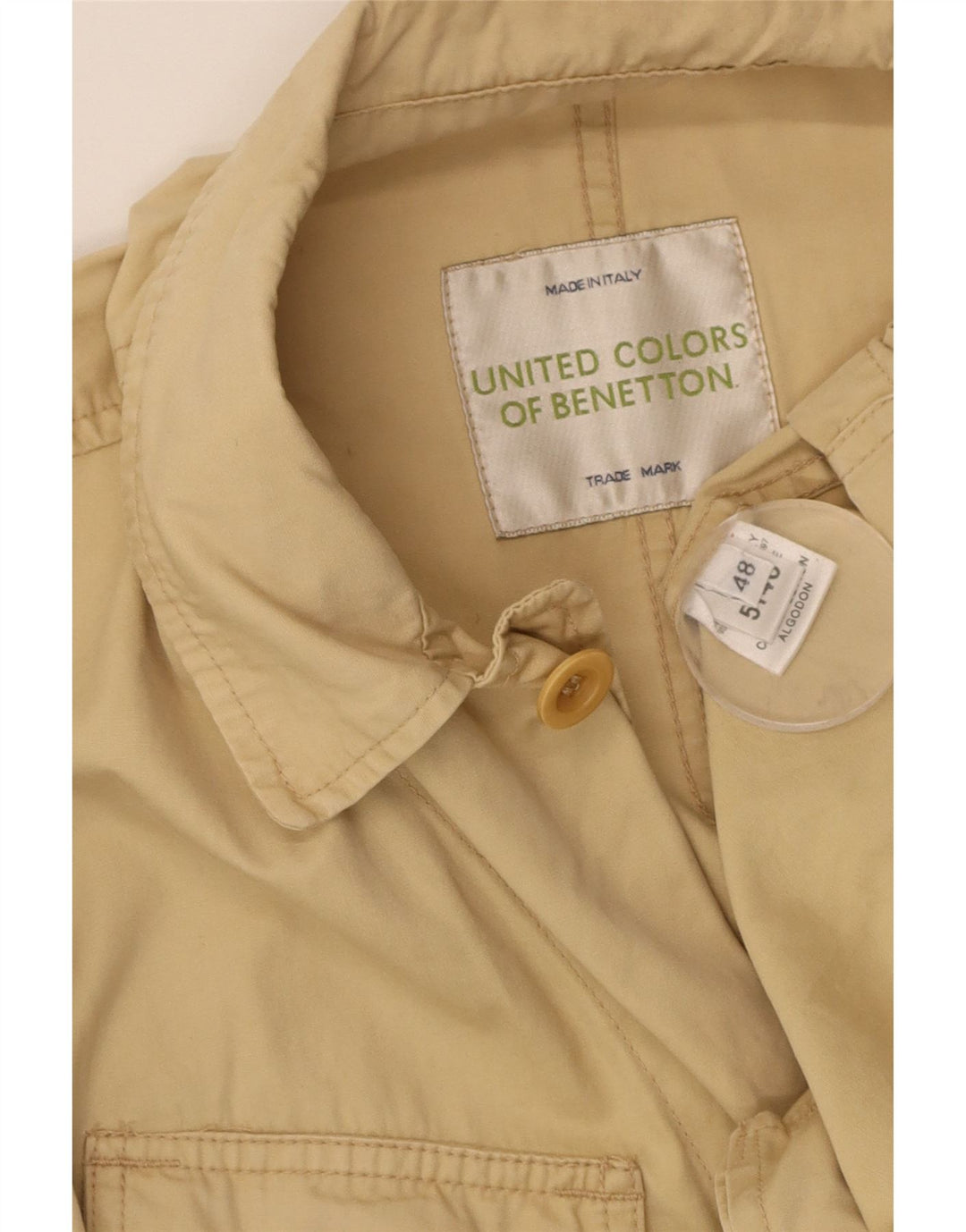 BENETTON Mens Utility Jacket IT 48 Medium Beige Cotton