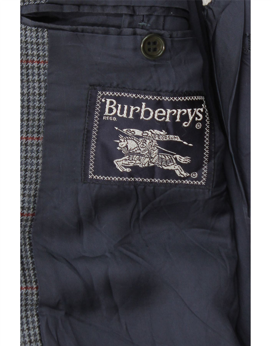 Burberrys Herren-Blazerjacke IT 48 Mittelmarineblaue Hahnentrittwolle