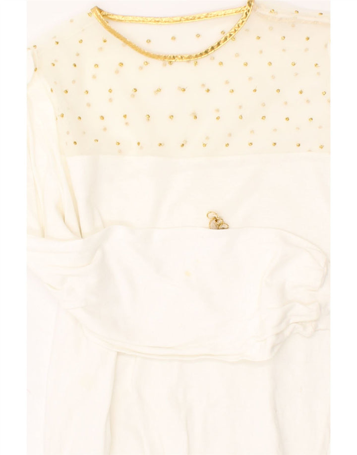 VINTAGE Womens Top Long Sleeve UK 10 Small White Spotted Vintage Vintage and Second-Hand Vintage from Messina Hembry 