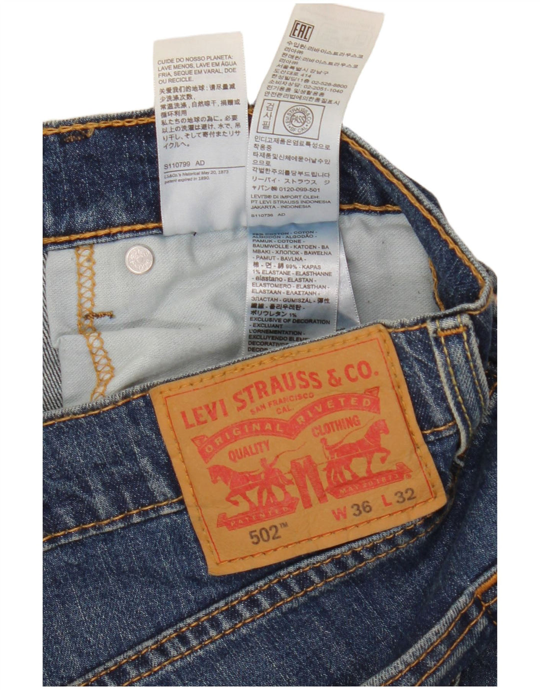 Levi's Herren 502 Tapered Jeans W36 L29 Blaue Baumwolle