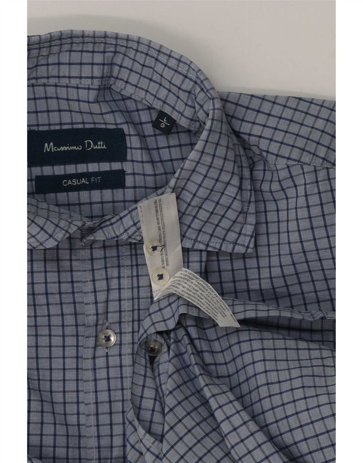 Massimo Dutti Herren-Hemd mit lässiger Passform, groß, blau kariert, Baumwolle