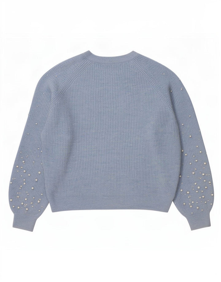Marks & Spencer Damen-Pullover mit U-Boot-Ausschnitt, UK 14, mittelblau gepunktet