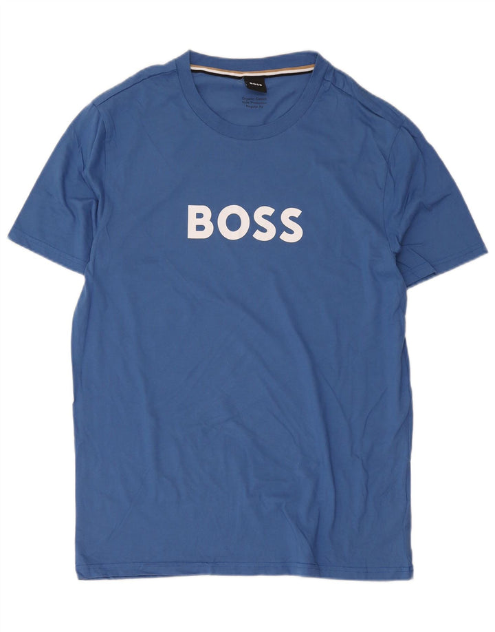 Hugo Boss Herren-T-Shirt mit normaler Passform, Grafik, Größe L, aus blauer Baumwolle