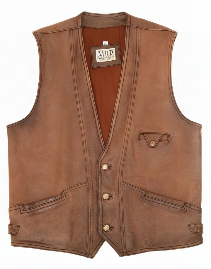 Vintage Herren Lederweste 2XL Braun