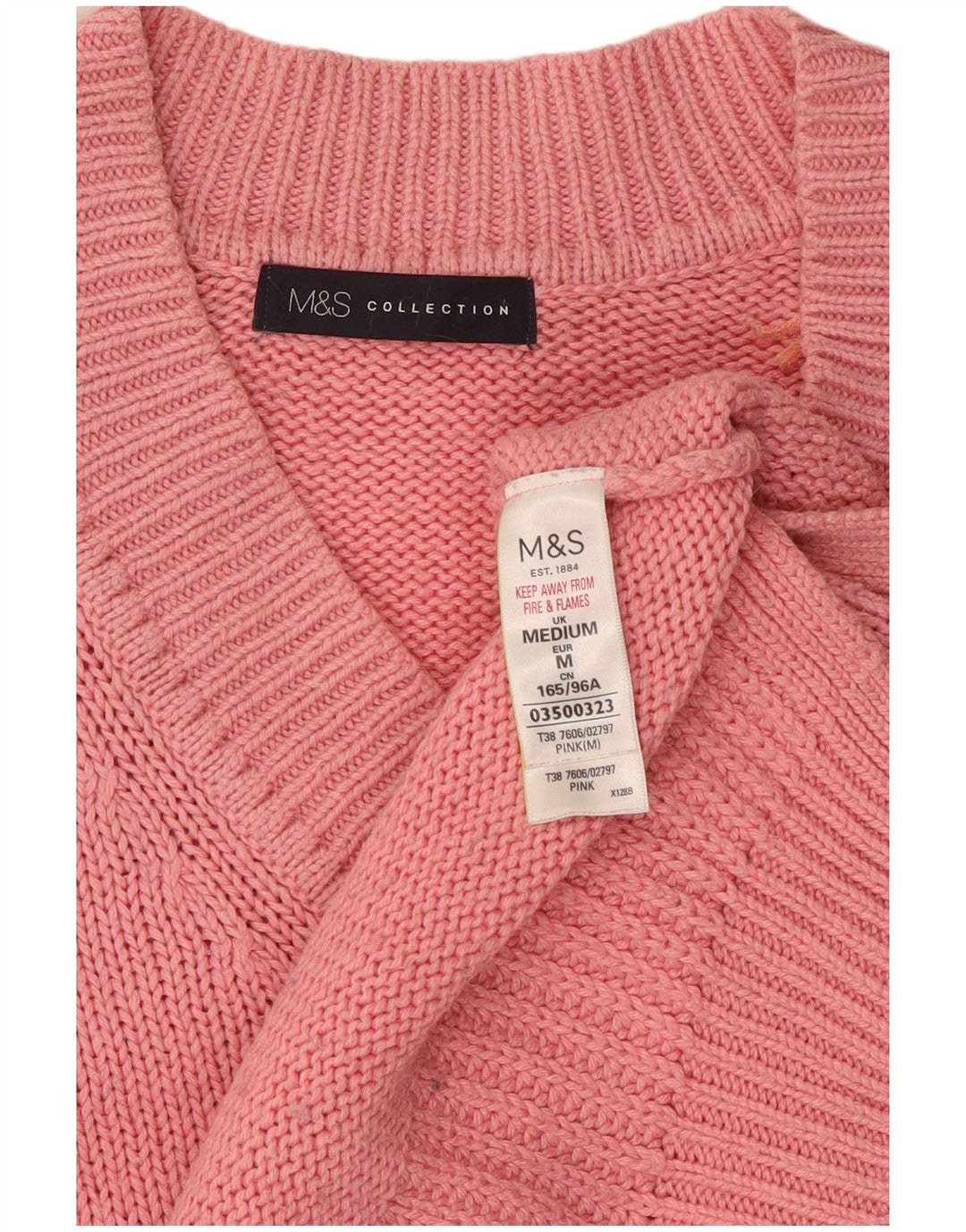 Marks & Spencer Damen-Pullover mit V-Ausschnitt, UK 14, mittelrosa, Baumwolle