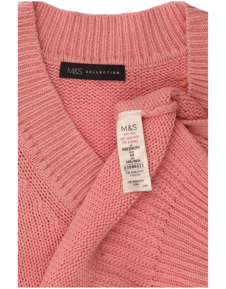 Marks & Spencer Damen-Pullover mit V-Ausschnitt, UK 14, mittelrosa, Baumwolle