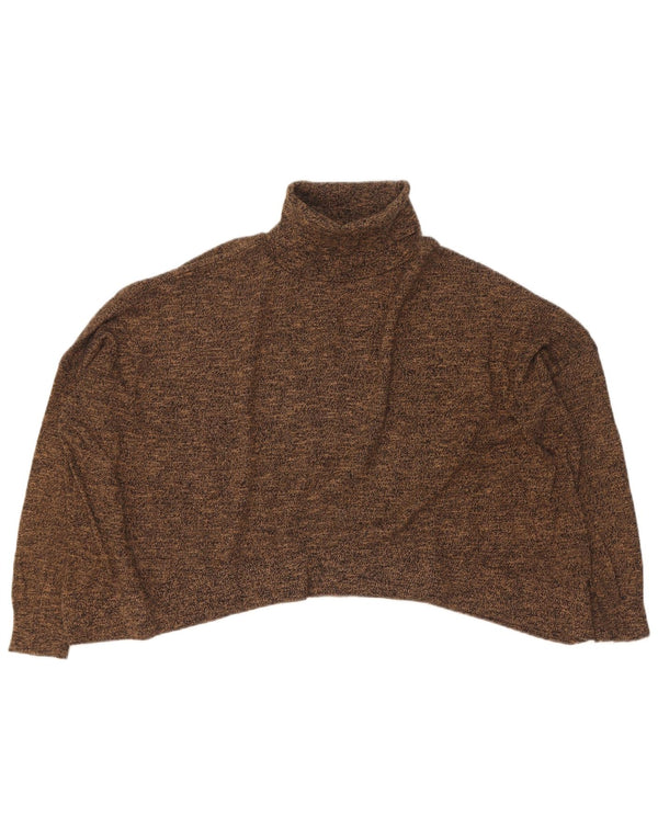 Zara Damen Crop Rollkragenpullover Pullover UK 14 Mittelbraun gefleckt