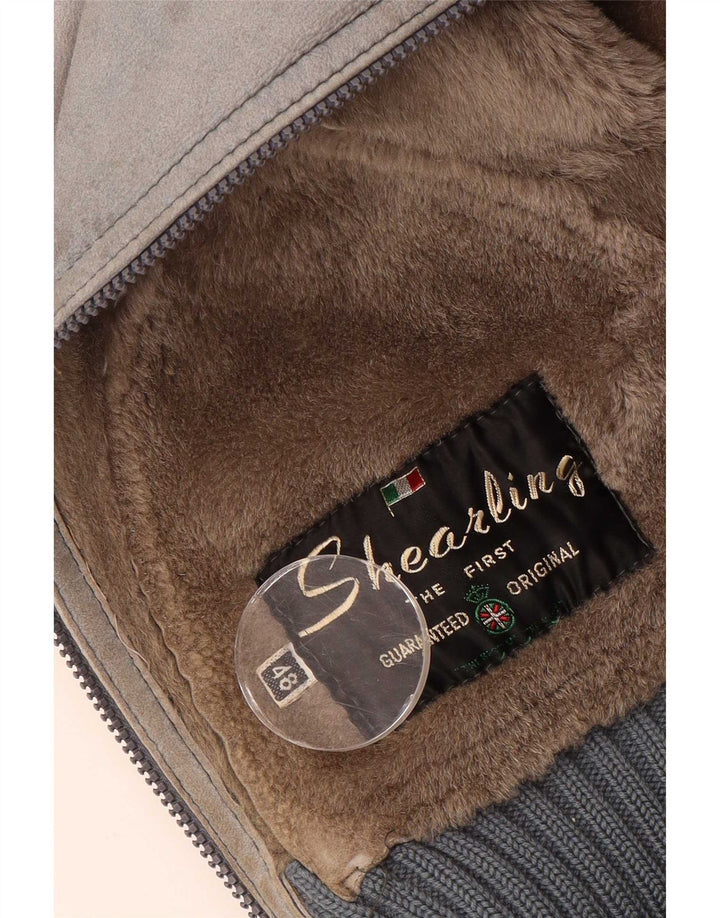 VINTAGE Herren Shearling Jacke IT 48 Mittelgraues Shearling