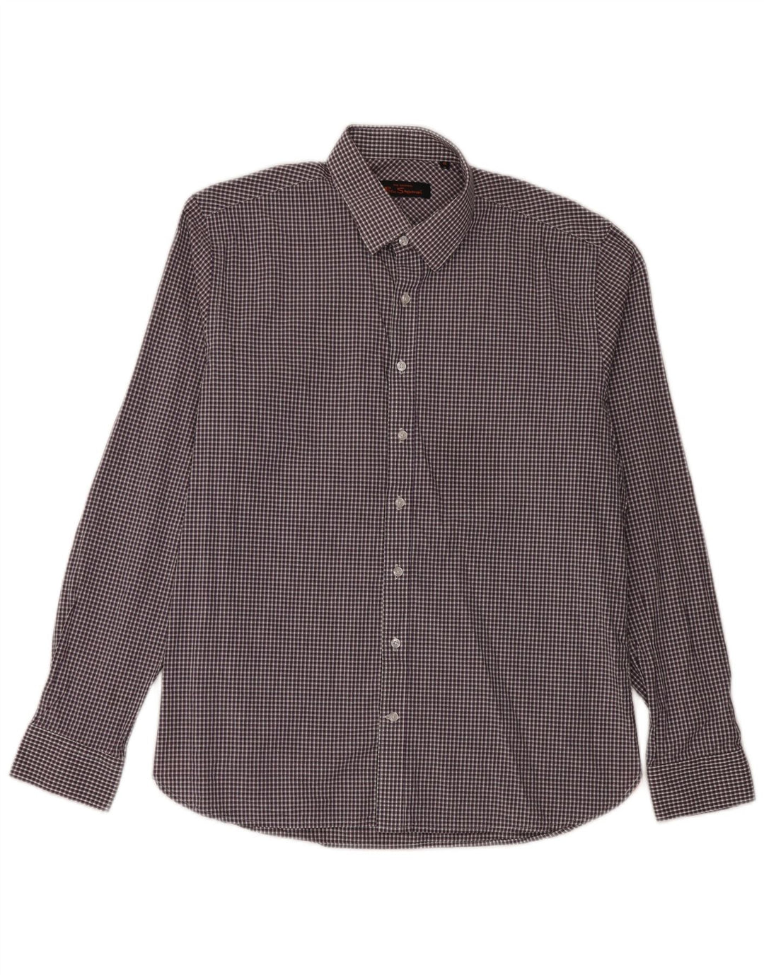 Ben Sherman Herrenhemd, Größe 16, groß, lila Gingham-Baumwolle