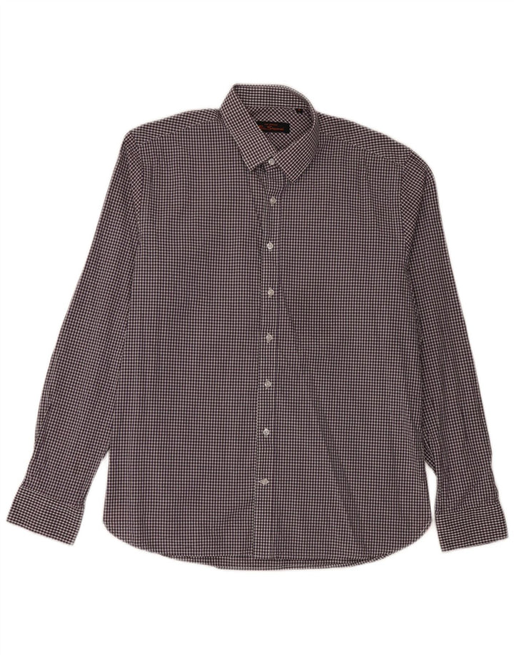 Ben Sherman Herrenhemd, Größe 16, groß, lila Gingham-Baumwolle