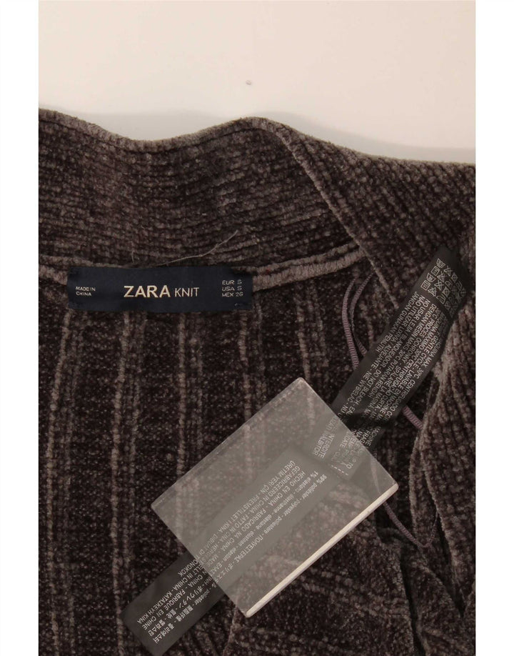 Zara Damen-Strickjacke, übergroß, lang geschnitten, Velours, Gr. 10, Größe S, Grau