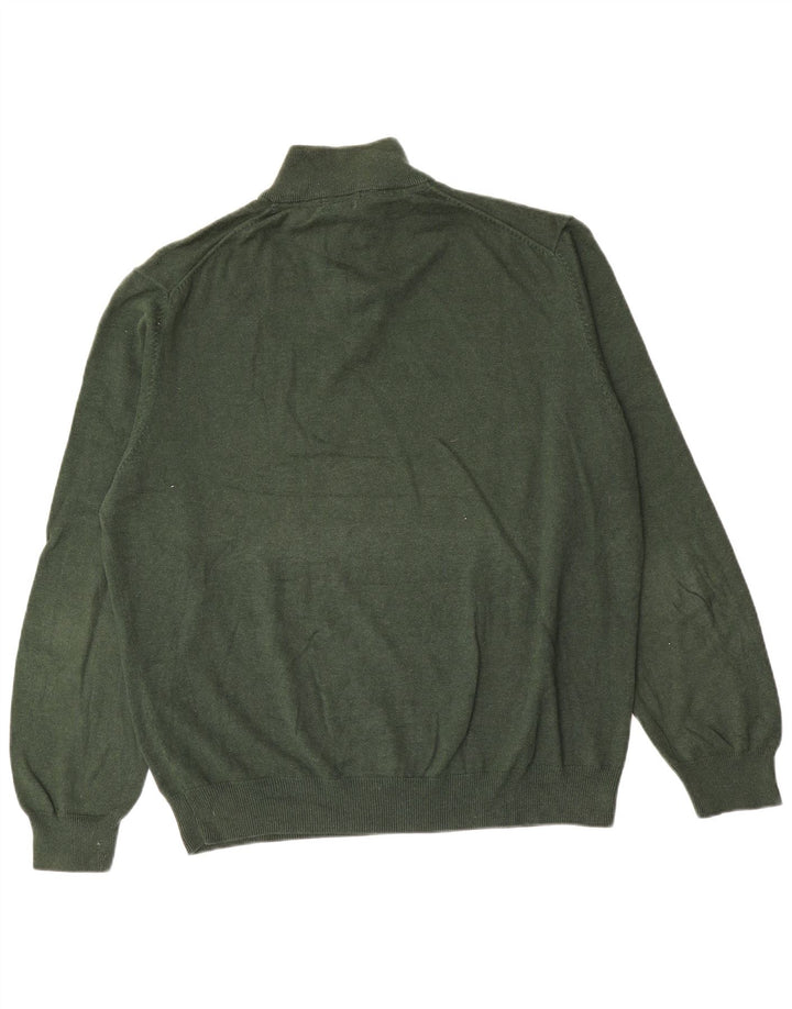 Massimo Dutti Herren-Pullover mit Reißverschluss, 2XL, grüne Baumwolle