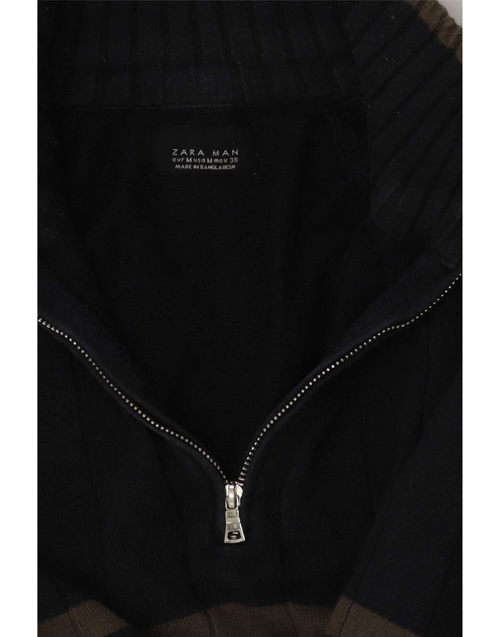 Zara Herren-Pullover mit Reißverschluss am Hals, mittleres Marineblau gestreift