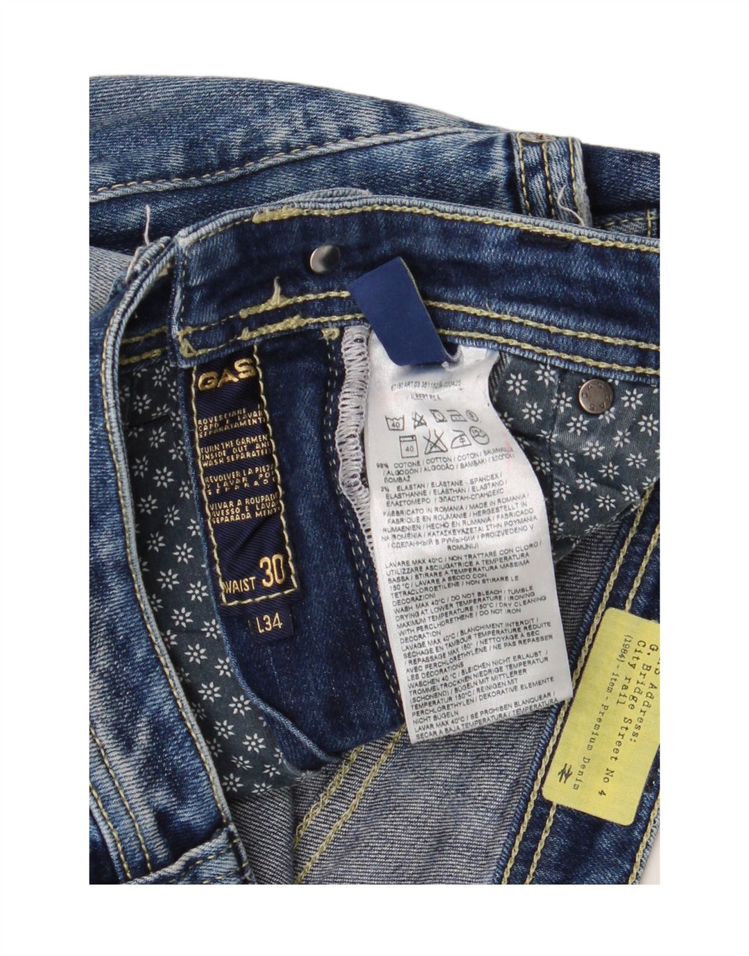 Gas Damen Albert Distressed Slim Jeans W30 L27 Blaue Baumwolle