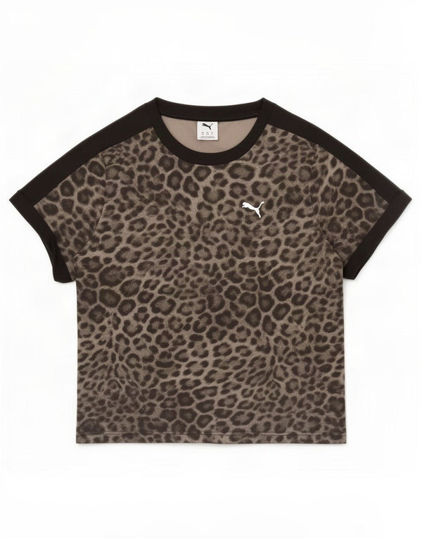 Puma Damen T-Shirt Top UK 18 XL Grau Baumwolle mit Animal-Print
