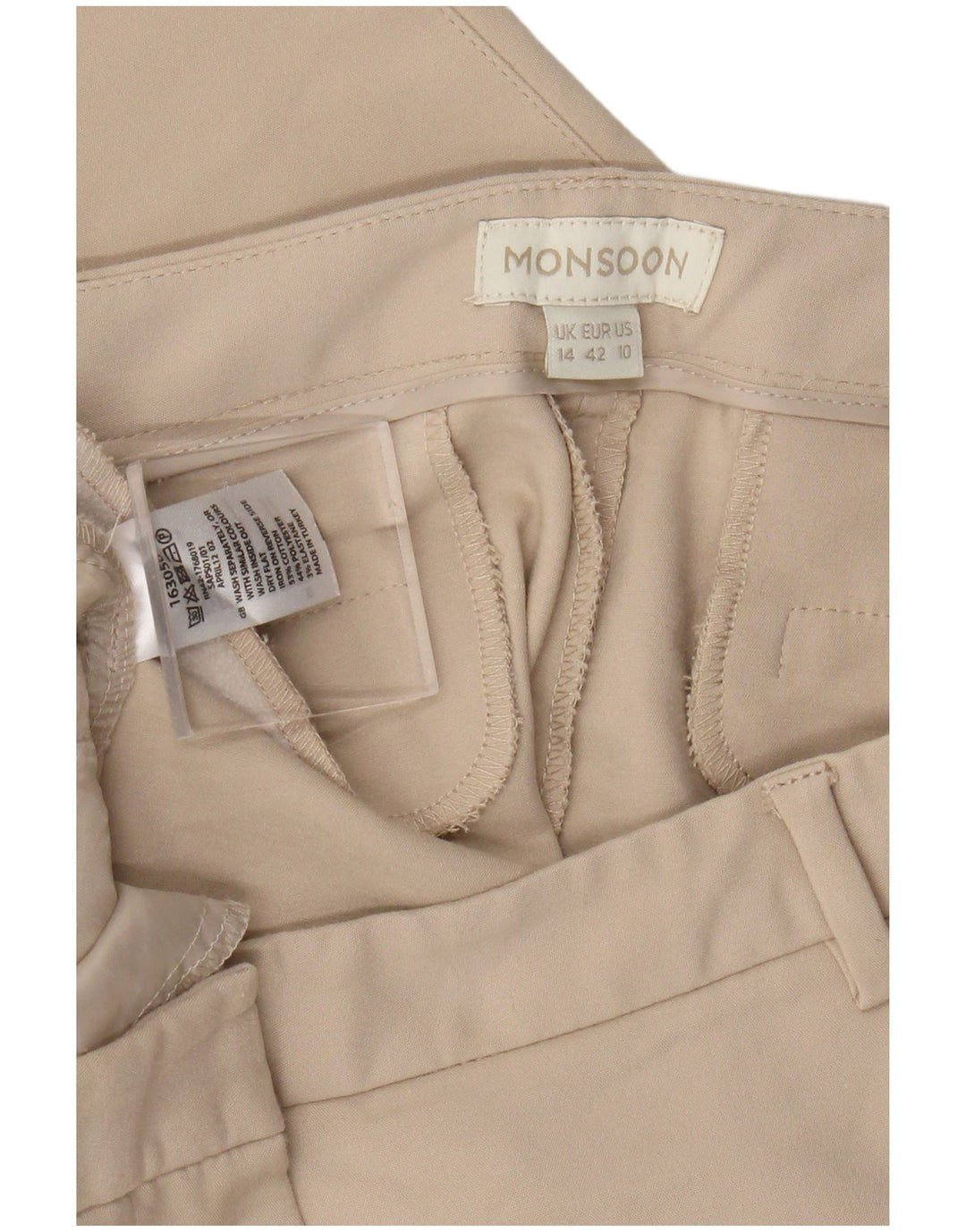 Monsoon Gerade geschnittene Damenhose UK 14 Medium W32 L24 Beige Baumwolle