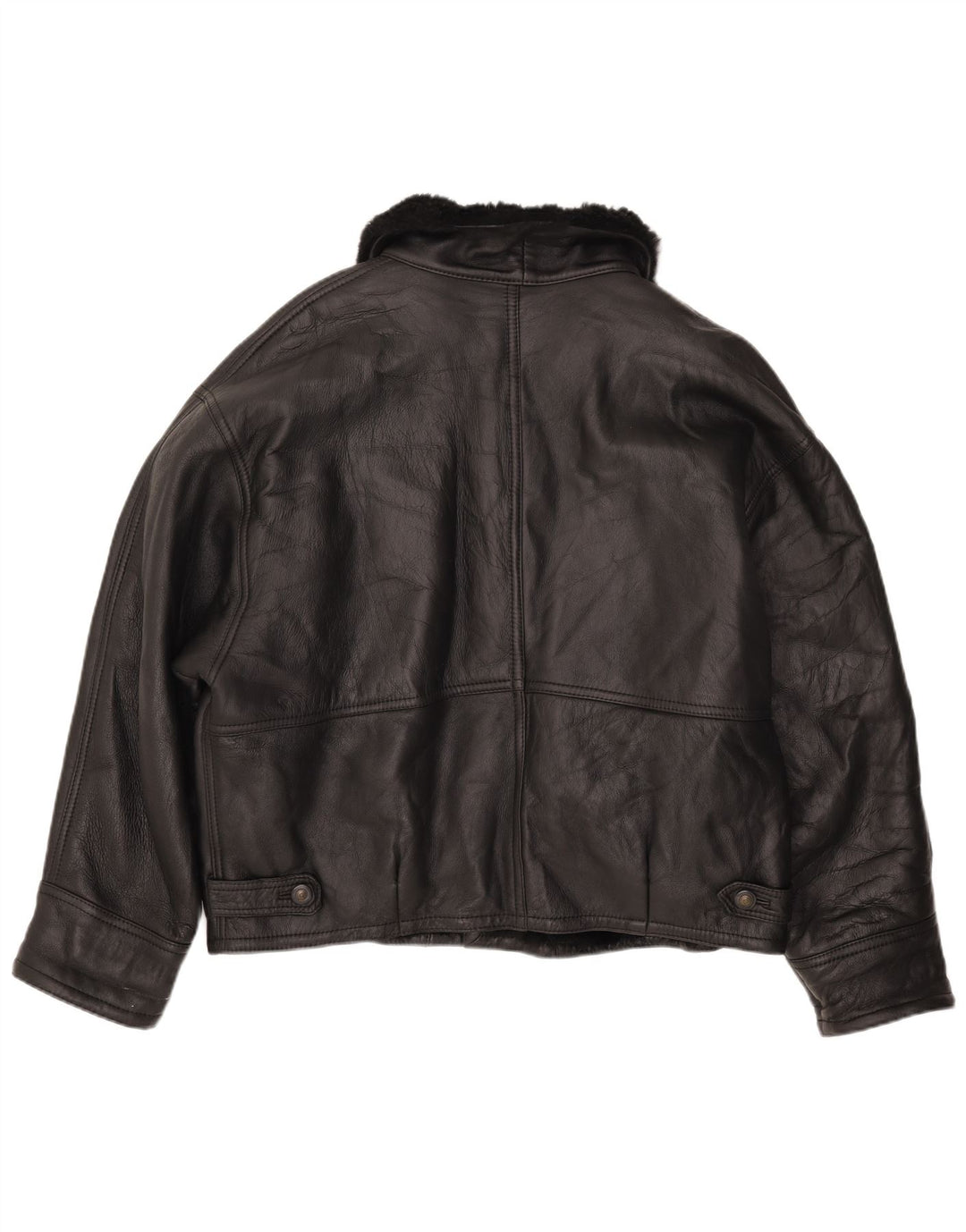 Vintage Herren Shearling Jacke IT 52 XL Schwarzes Leder
