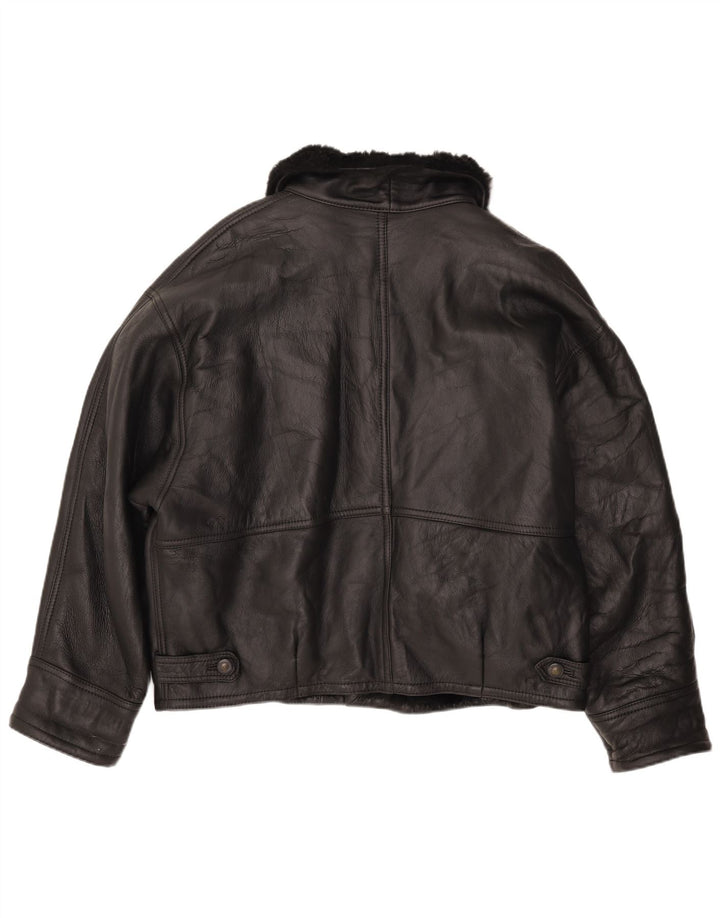 Vintage Herren Shearling Jacke IT 52 XL Schwarzes Leder