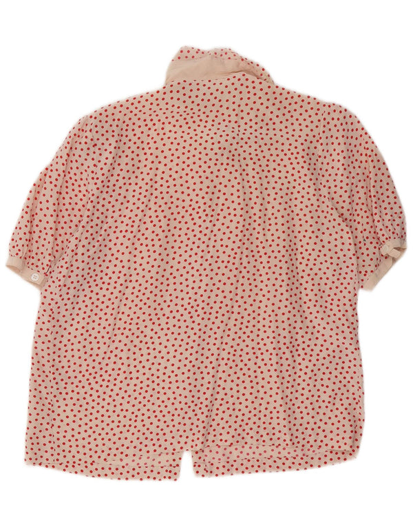 Vintage Damen Kurzarm-Hemdbluse UK 16 Large Pink Spotted