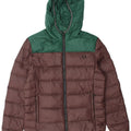 Fred Perry wattierte Herrenjacke mit Kapuze, UK 38, mittelbraunes Colourblock-Nylon