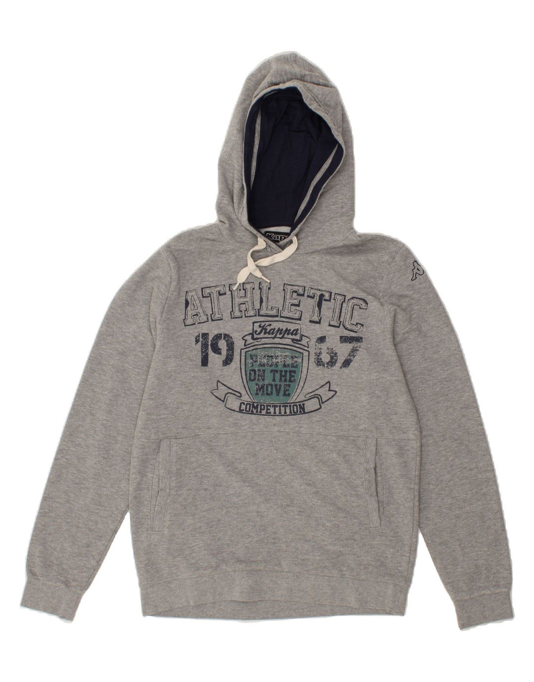 KAPPA Mens Graphic Hoodie Jumper Medium Grey Vintage Kappa and Second-Hand Kappa from Messina Hembry 