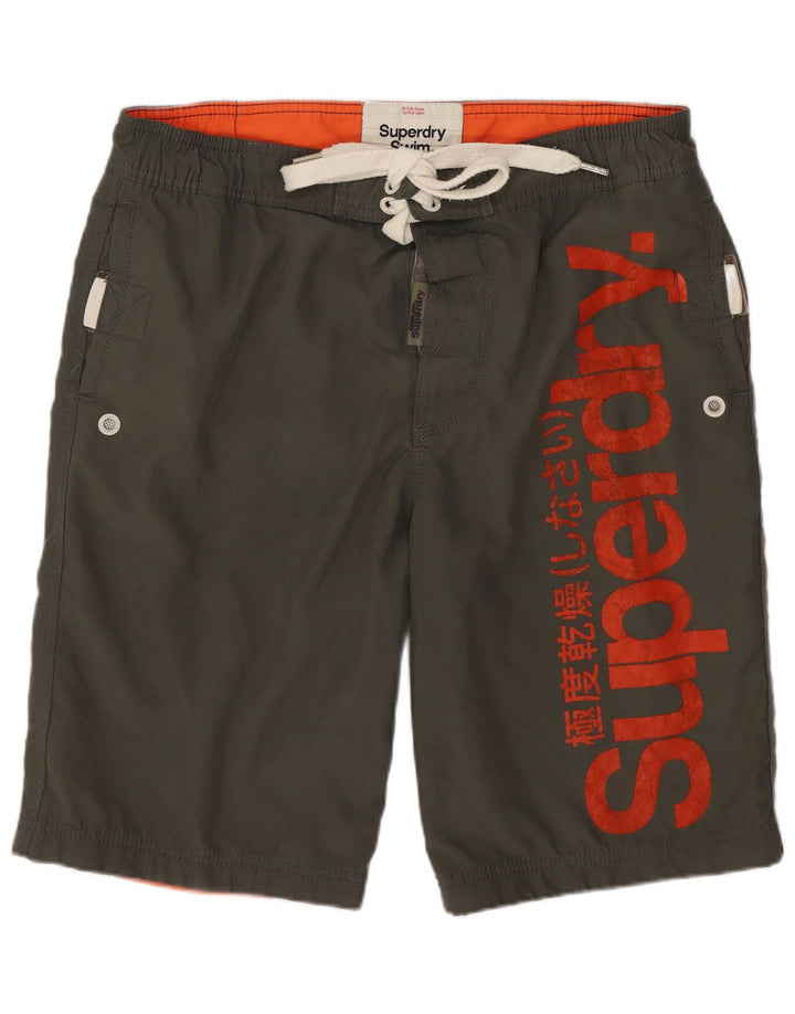Superdry Herren-Badeshorts mit Grafik, mittleres Khaki, Polyester