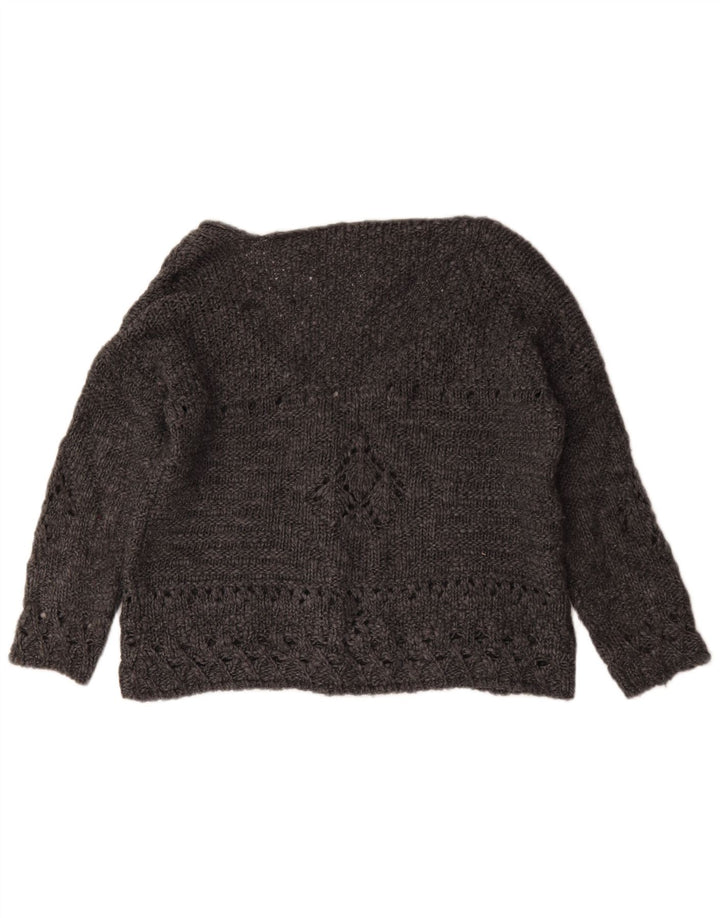 Zara Damen-Strickjacke in Übergröße, UK 14, mittelgraue geometrische Wolle