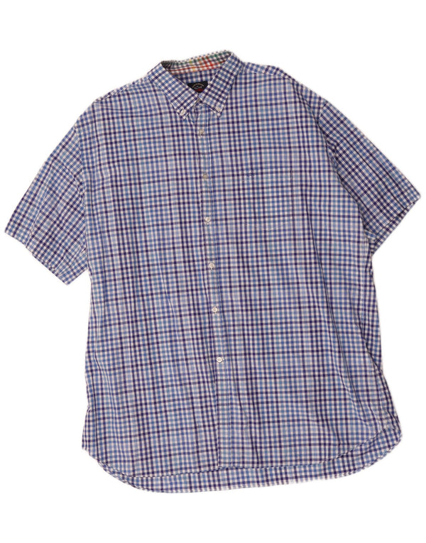 Paul & Shark Herren-Kurzarmhemd, Größe 46, 2XL, blaue Gingham-Baumwolle