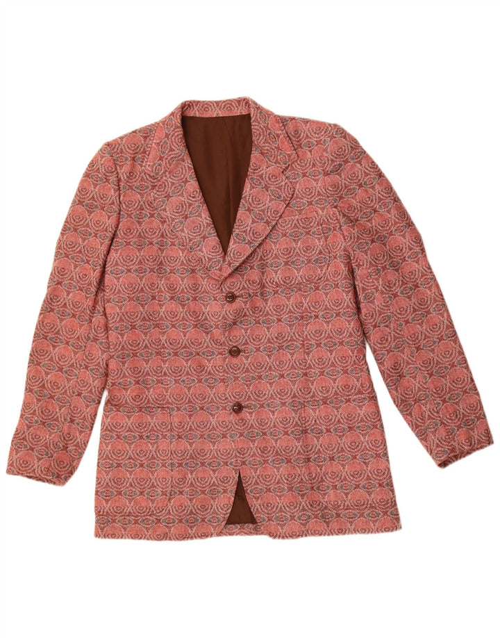 Vintage Damen 3-Knopf-Blazerjacke UK 14 Mittelrot geometrisch