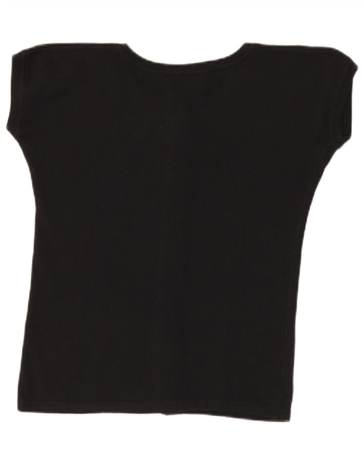 Benetton Damen Strick-Crop-Top IT 46 Large aus schwarzer Baumwolle