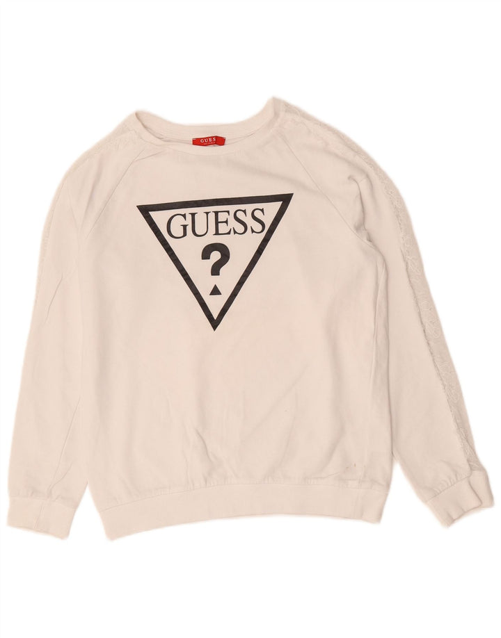 Guess Grafik-Sweatshirtpullover für Damen, Gr. 8, Größe S, Weiß, Polyamid