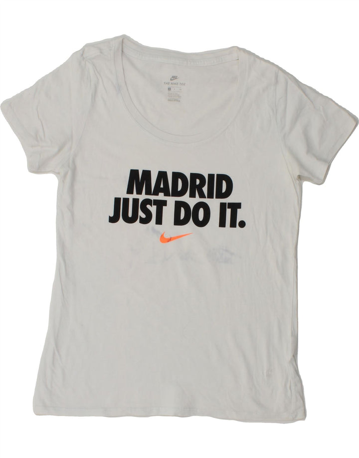 NIKE Womens Madrid Graphic T-Shirt Top UK 10 Small White Vintage Nike and Second-Hand Nike from Messina Hembry 