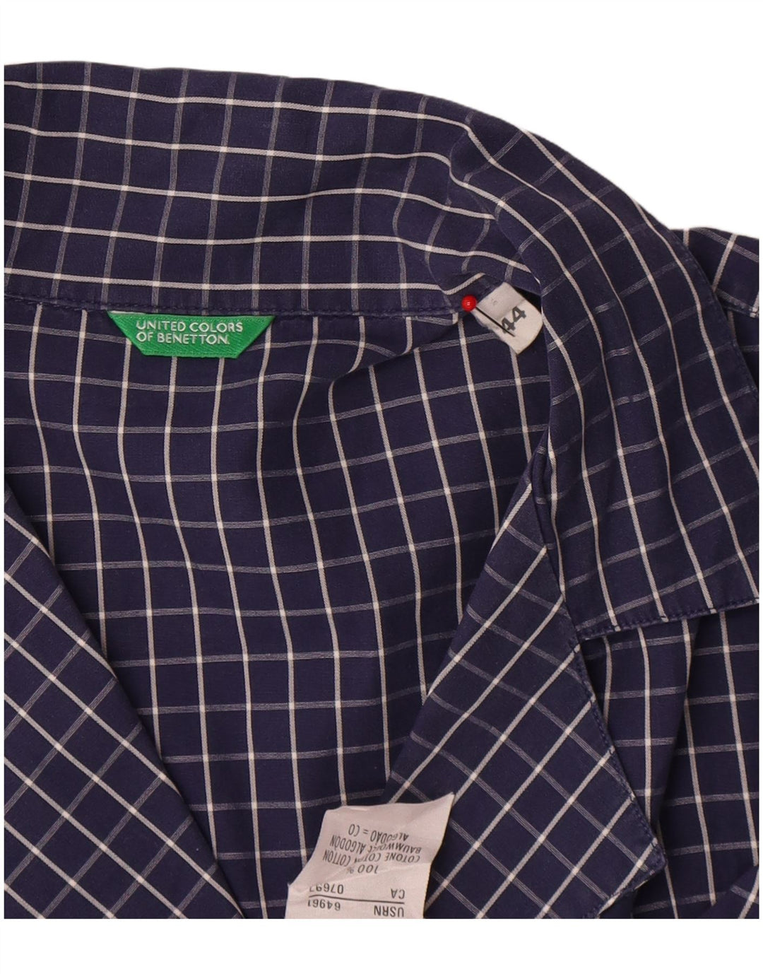 Benetton Damen-Hemd IT 44, mittelblau, kariert, Baumwolle