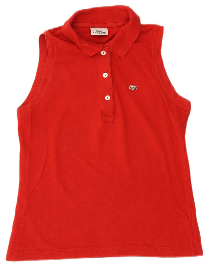 Lacoste Damen ärmelloses Poloshirt, Größe 38, mittelrote Baumwolle