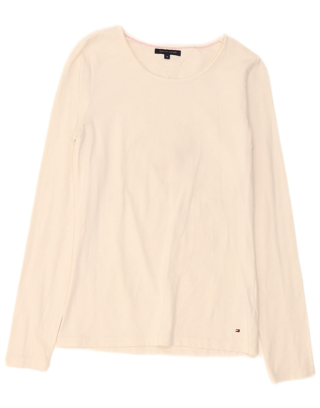Tommy Hilfiger Damen Top Langarm UK 12 Mittelweiße Baumwolle
