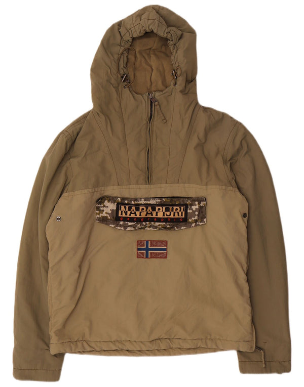 Napapijri Womens Graphic Hooded Anorak Jacket UK 16 Large Khaki Polyamid