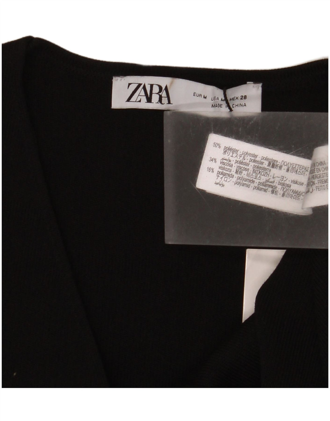 Zara Damen Kurzarm-Crop-Top UK 12 Medium Schwarz Polyester