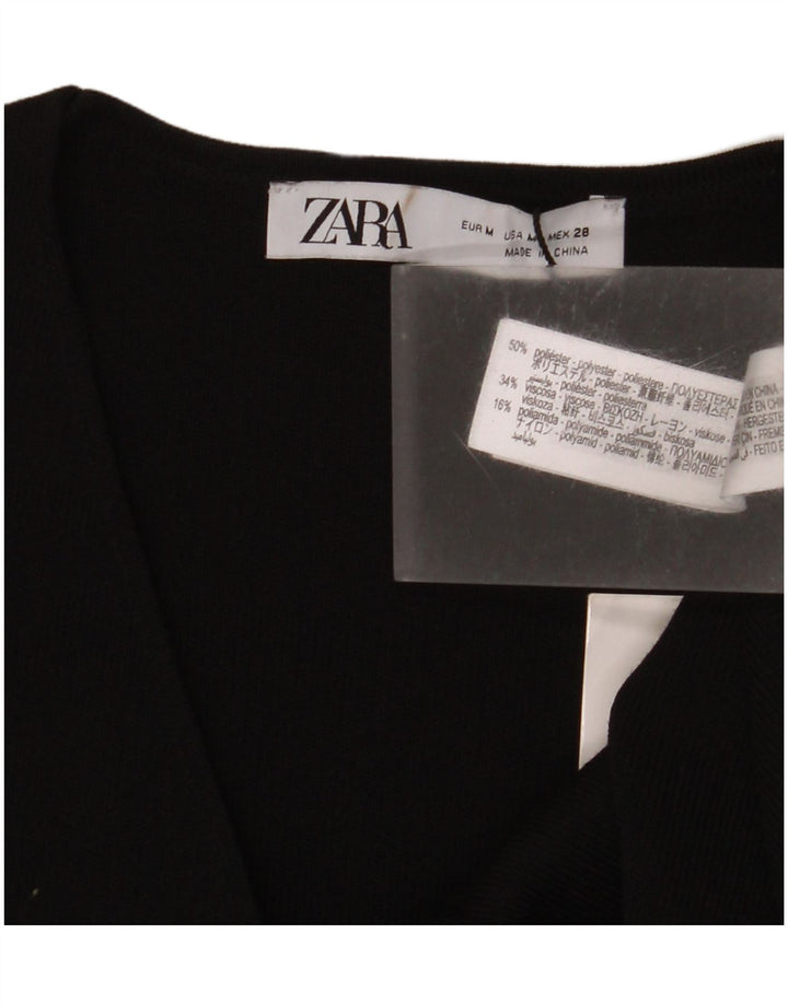 Zara Damen Kurzarm-Crop-Top UK 12 Medium Schwarz Polyester