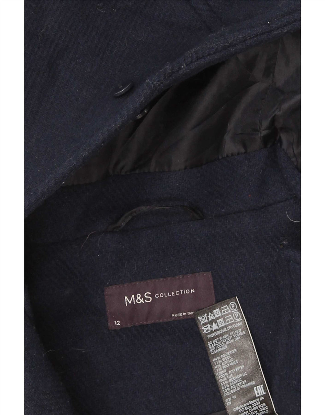 Marks & Spencer Damen-Dufflecoat mit Kapuze, UK 12, Mittelmarineblau, Polyester