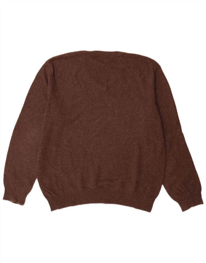 Zara Herren-Pullover mit V-Ausschnitt, groß, braune Argyle-/Diamantwolle