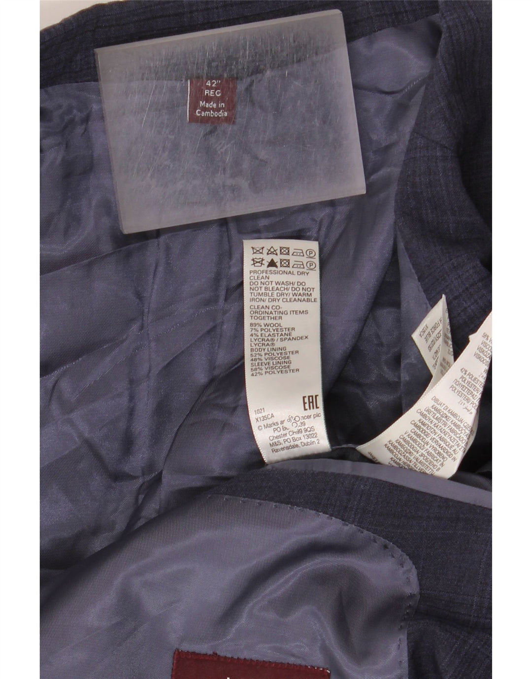 Marks & Spencer Herren-Blazer mit 2 Knöpfen, UK 42, XL, Marineblau kariert