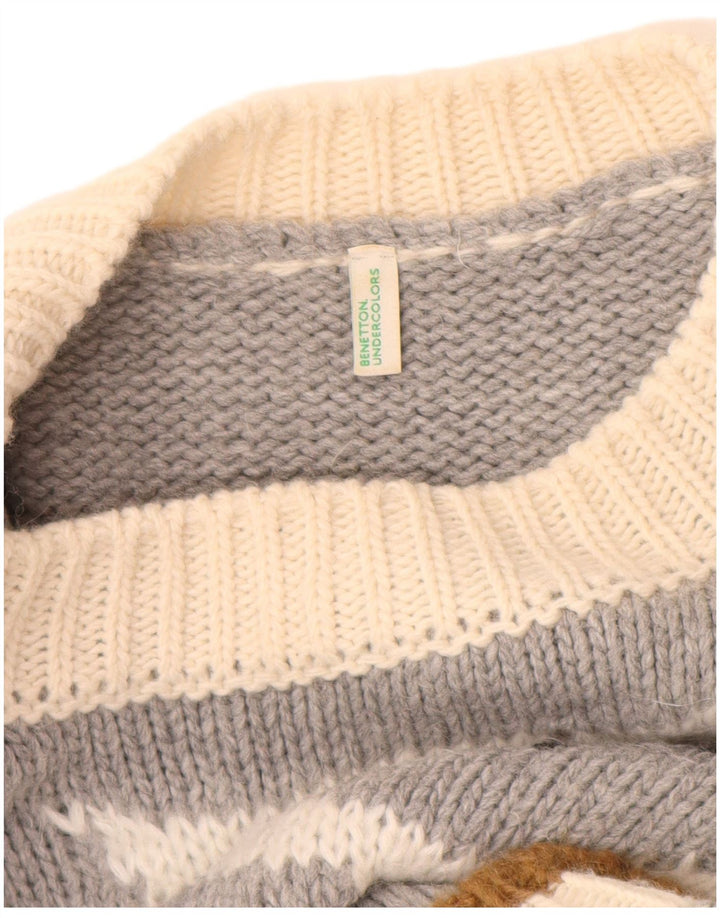 Benetton Damen-Pullover mit U-Boot-Ausschnitt, UK 14, Mittelgrau, Farbblock