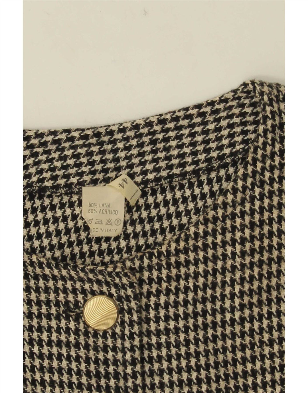 Vintage Damen Crop 5-Knopf-Blazer-Jacke IT 44 Medium Black Houndstooth