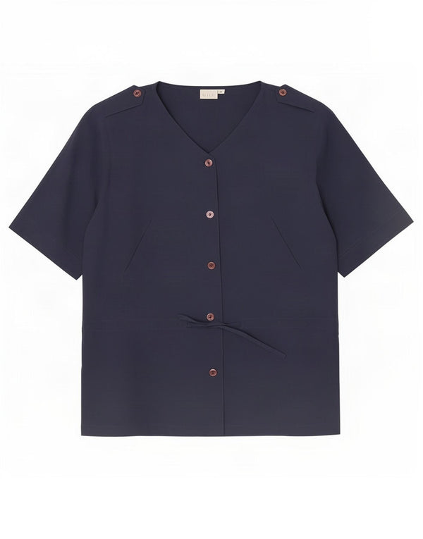 Andrea Mare Damen Kurzarm-Hemdbluse UK 14 Mittelmarineblaue Seide