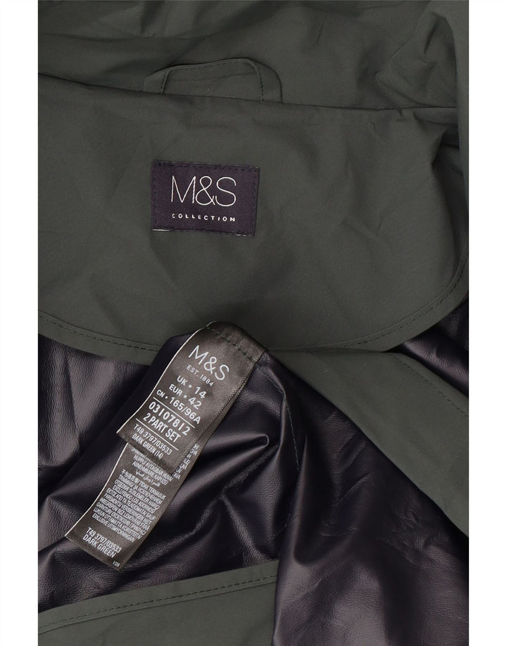 Marks & Spencer Damen-Regenmantel mit Kapuze, UK 14, Größe L, Grün, Polyester