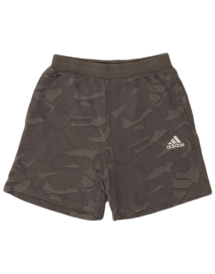Adidas Herren Sportshorts mittelgraue geometrische Baumwolle